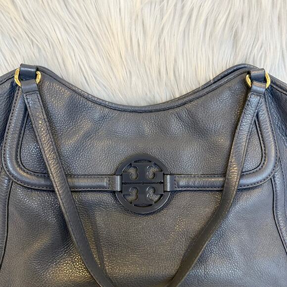 Tory Burch Amanda Pebbled Leather Easy Tote Bag Shoulder Bag Night Sky Blue - Picture 3 of 10